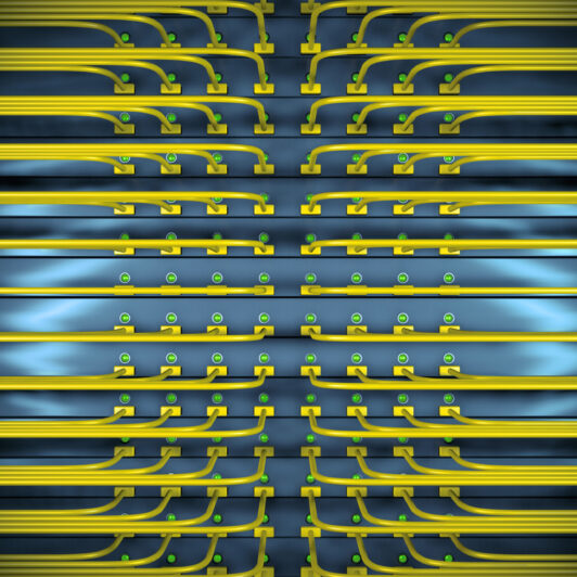 Rack with switches and network cables